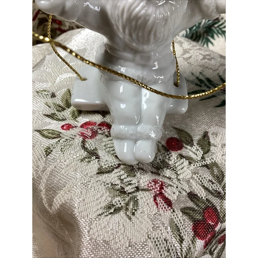 Vintage Midwest Importers Ceramic Santa Claus Ornament on Swing White 1980s